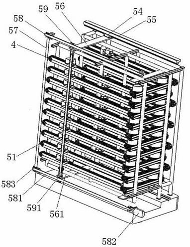 Volume-adjustable first-in first-out box storage device for rods