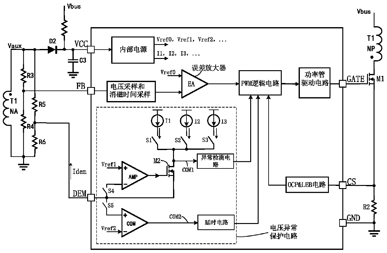 Switching power supply circuit with precise voltage abnormality protection and method