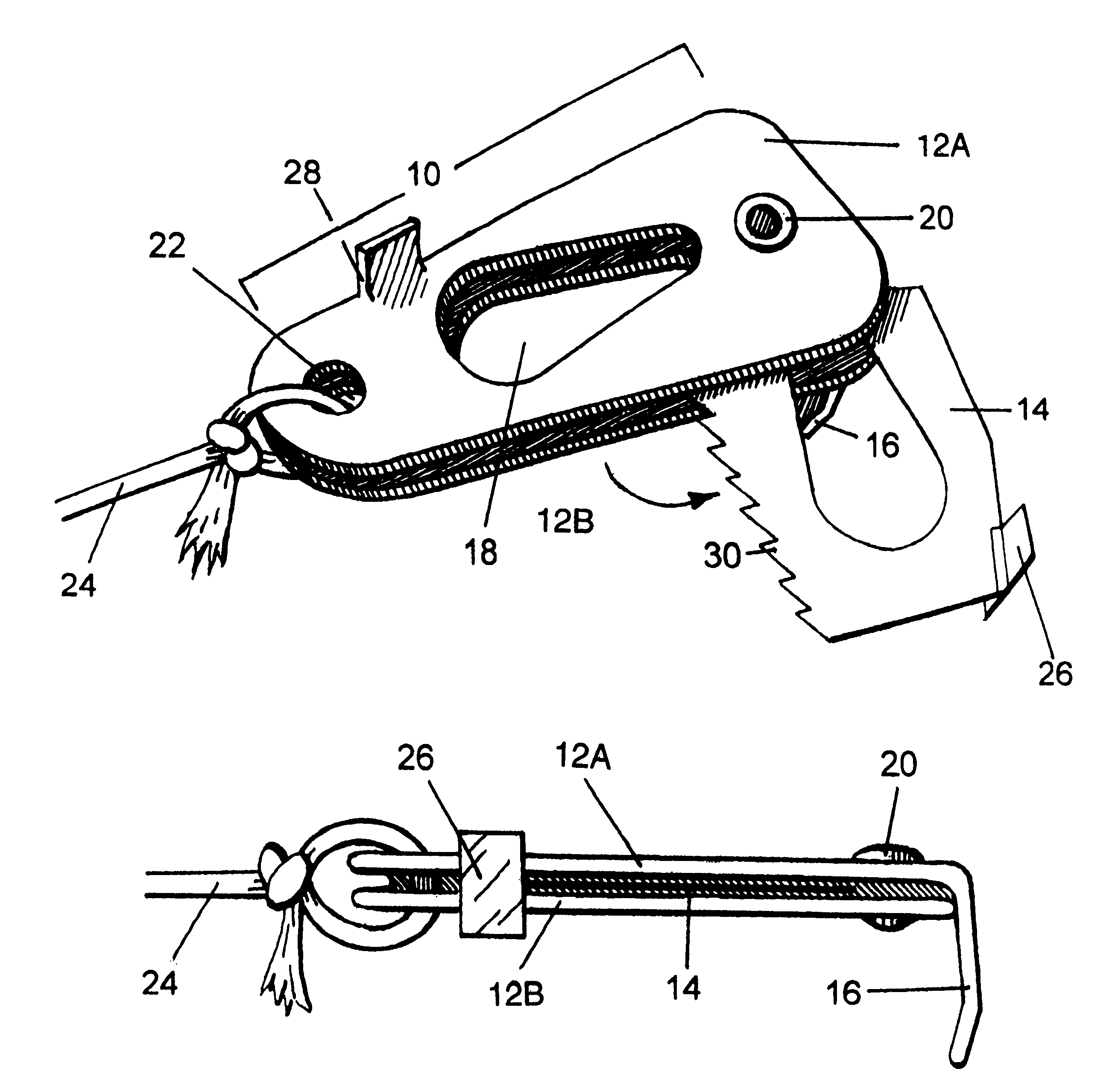 Modified chalk line end with retractable blade