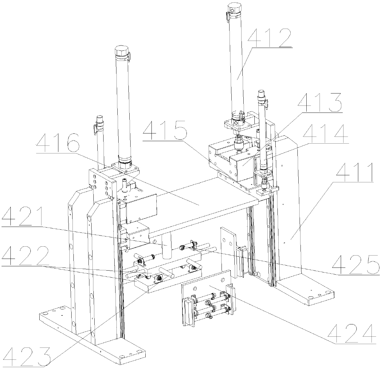 Product laminating, corner positioning and cutting mechanism