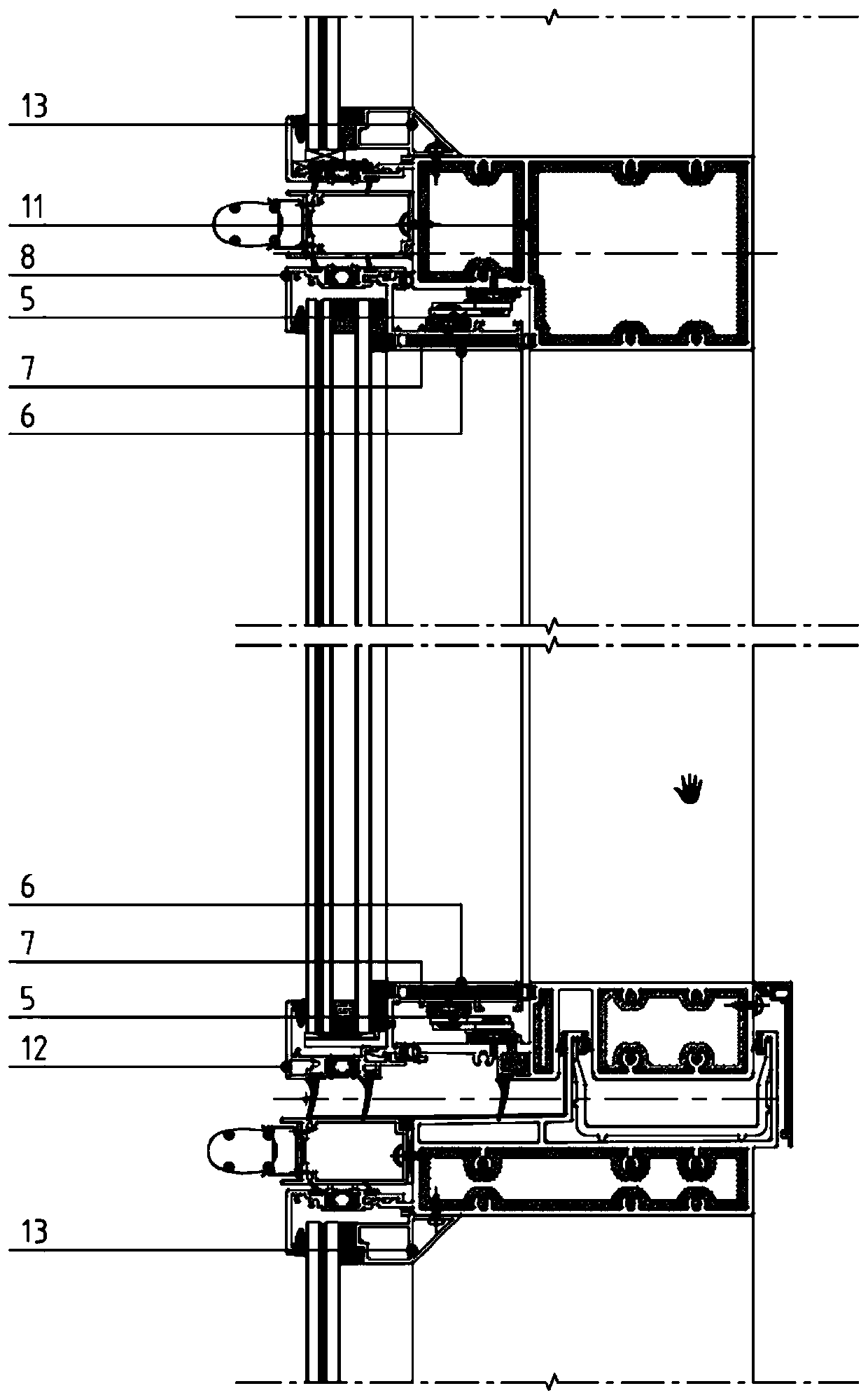 Invisible oversized outward casement window system of unit curtain wall