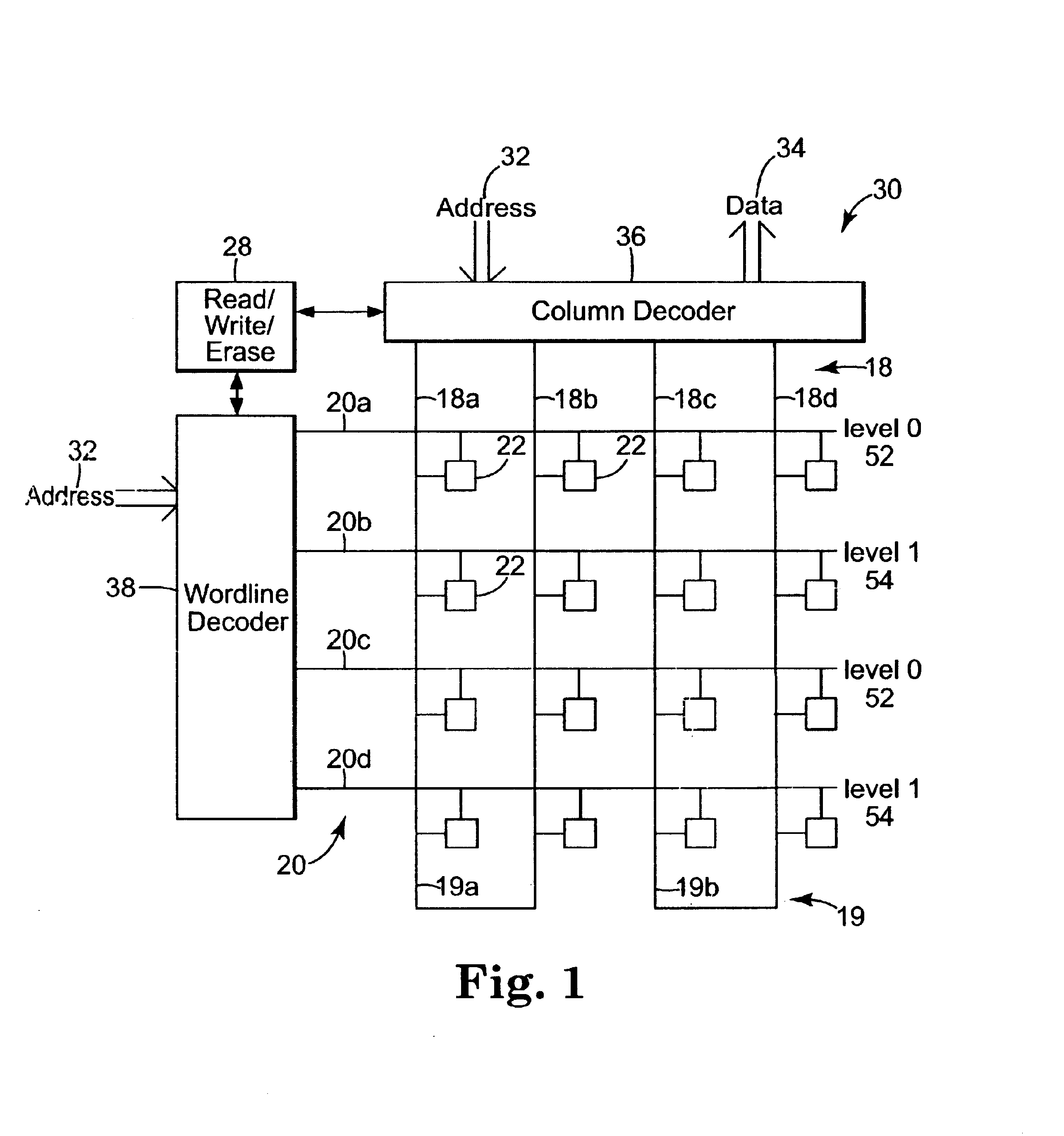 Memory array with continuous current path through multiple lines