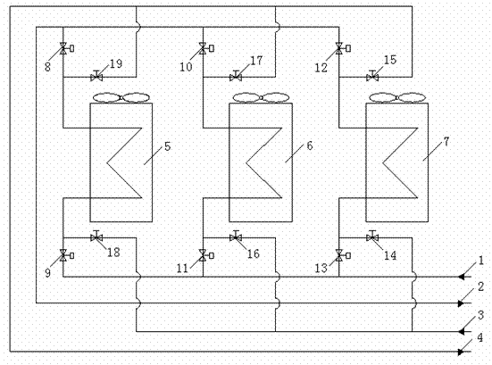 Method and device for defrosting through combination operation of multiple air heat source heat exchangers