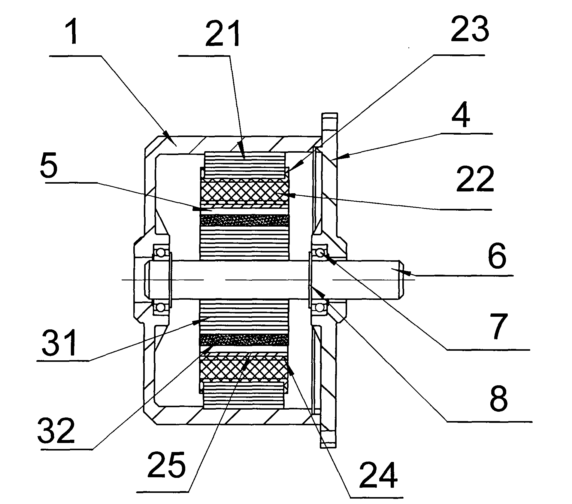 Motor with slotless amorphous iron alloy radial magnetic circuit and process method thereof