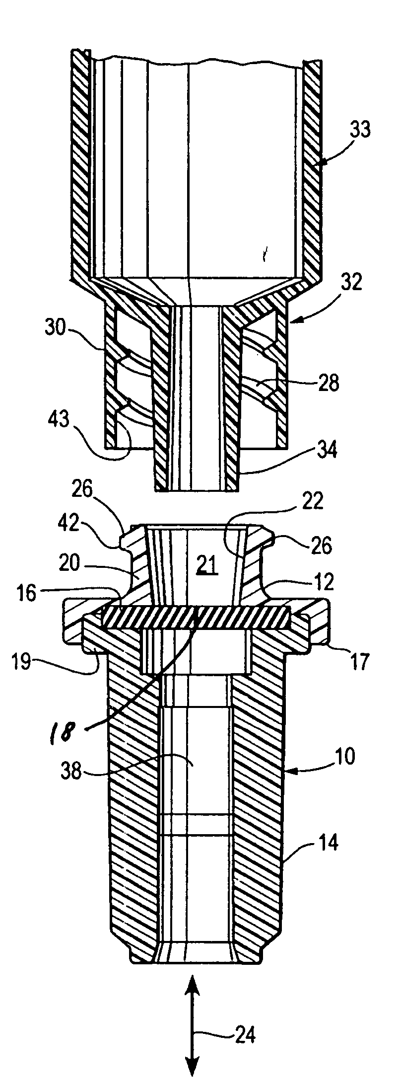 Fluid flow connector permitting forceful lateral separation