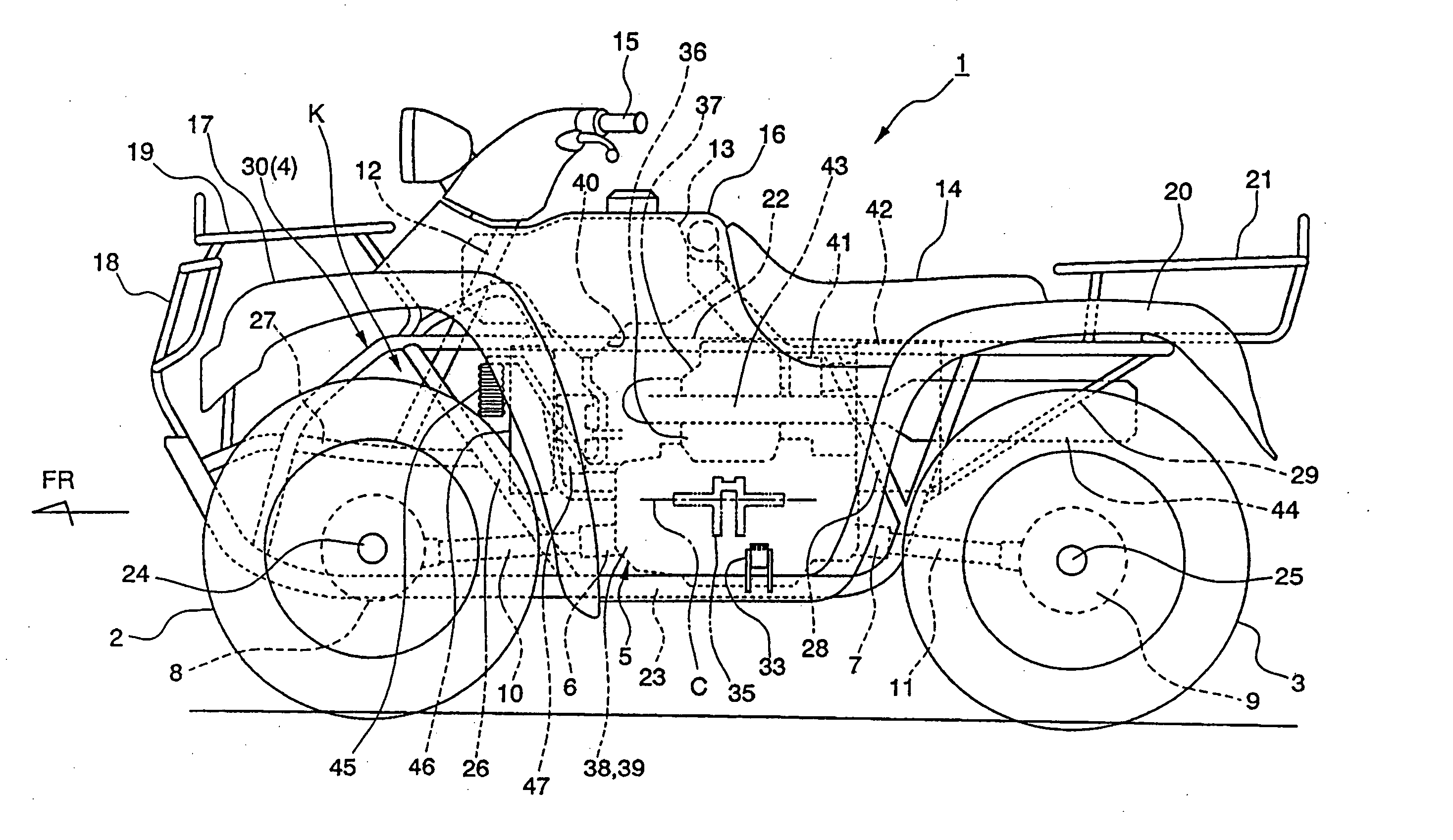 Fuel injection system and related structure for a four-wheeled saddle-type vehicle