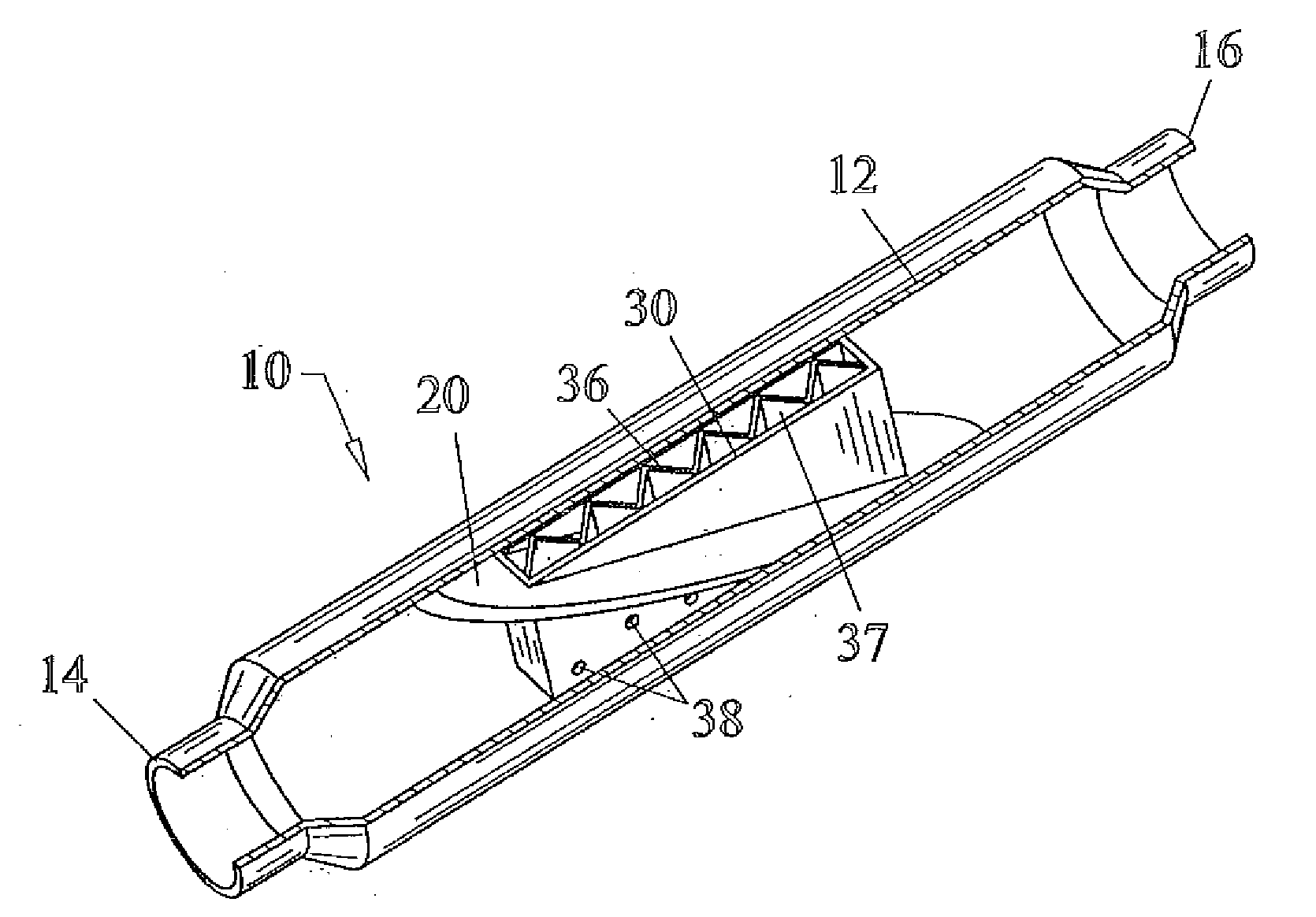 Marine muffler with angularly disposed internal baffle