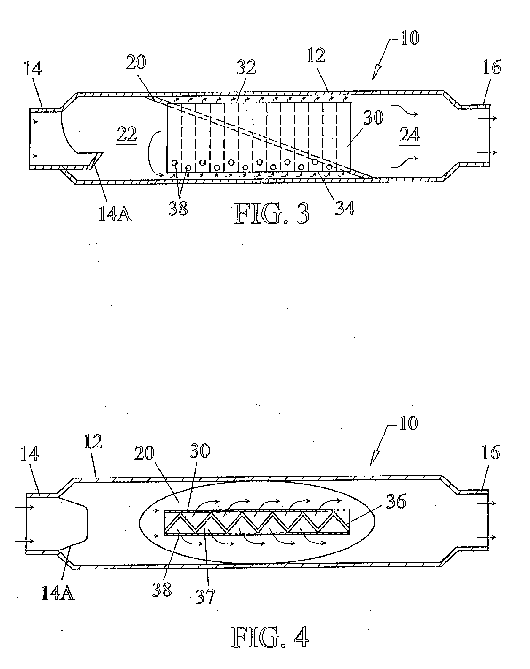 Marine muffler with angularly disposed internal baffle