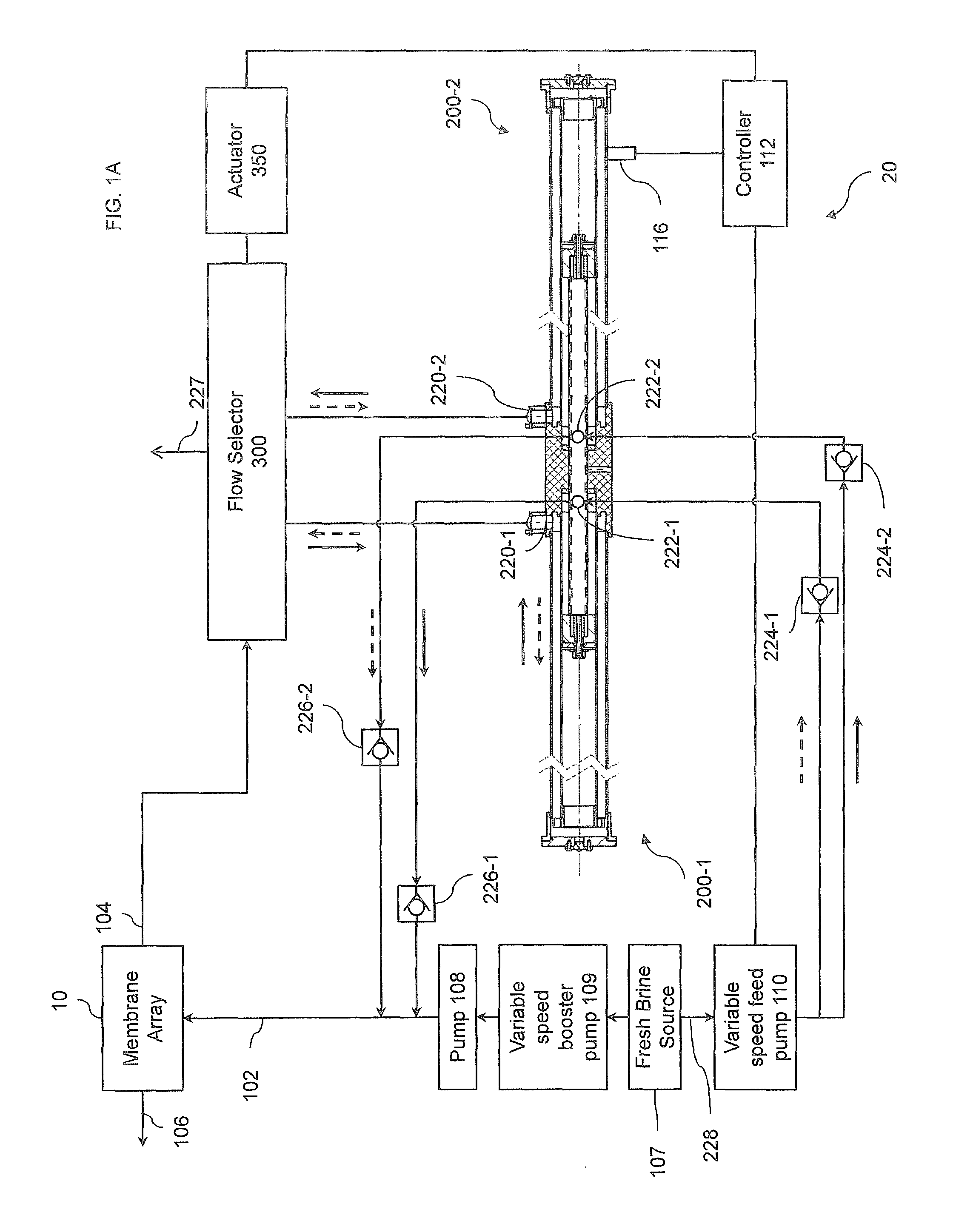 Cylinder arrangement and method of use for energy recovery with seawater desalination