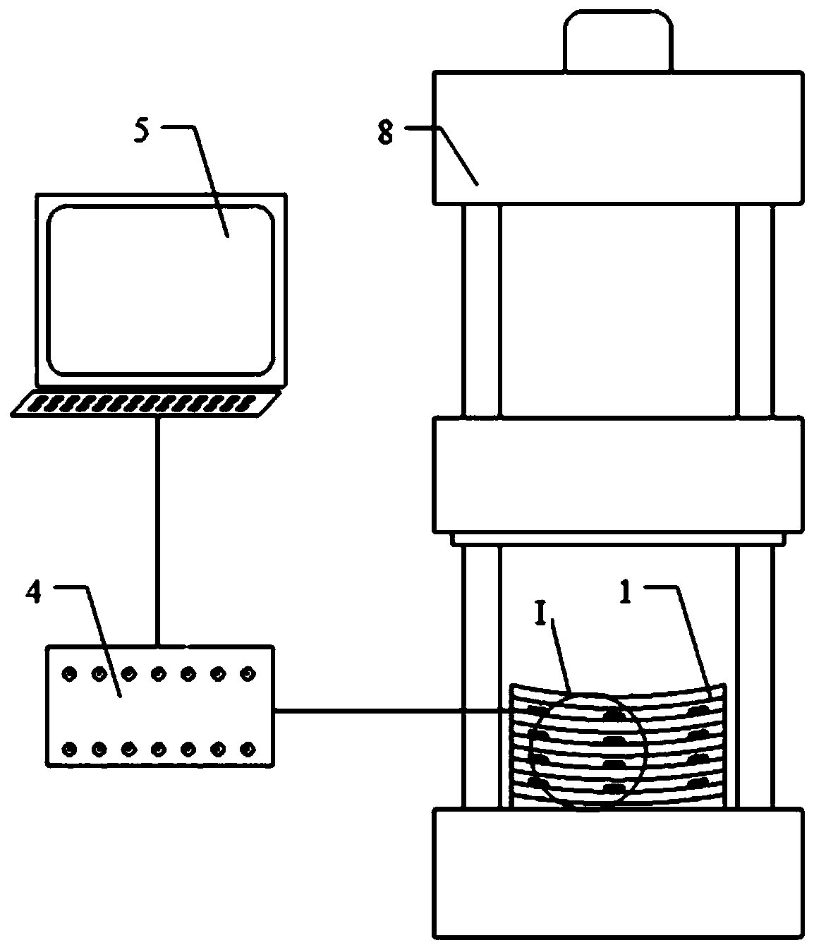 Detection method of inter-turn pressure during hot-press forming process of centripetal magnetic pole coil of hydro-generator