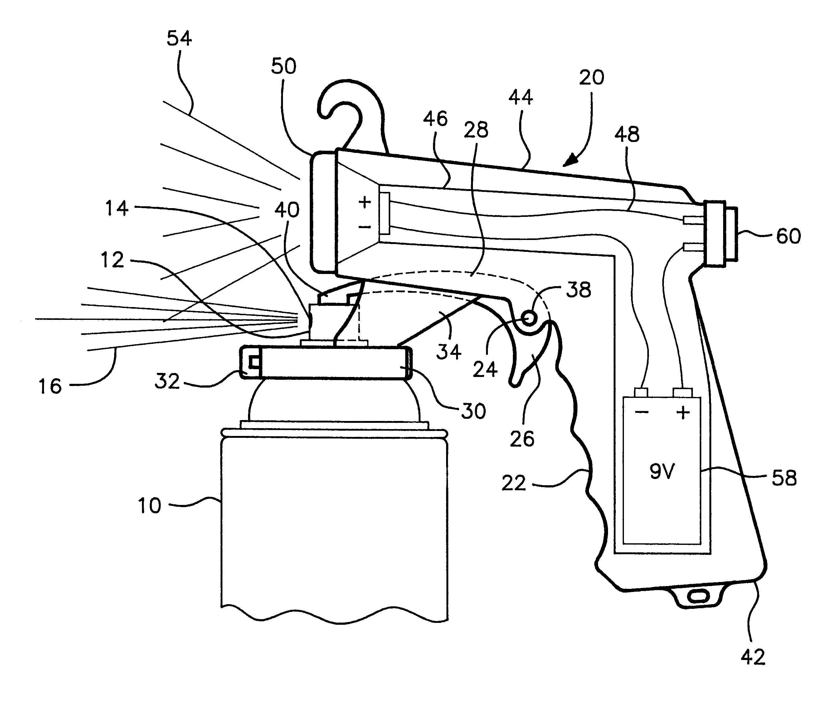 Illuminating pistol-type device for a plunger actuated aerosol can