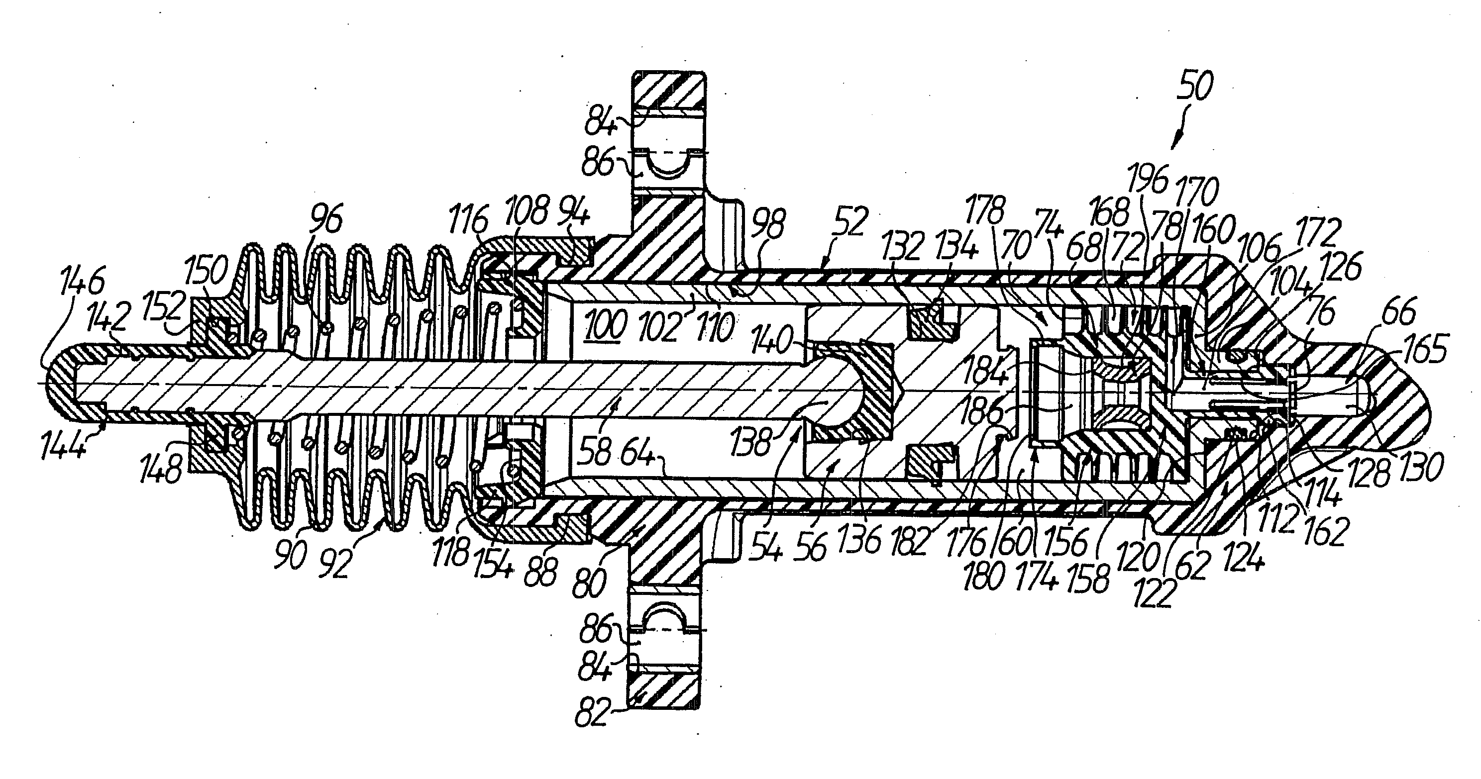 Slave Cylinder for a Vibration-Damped Hydraulic Force Transmission System, Particularly a Hydraulic Clutch Actuating System for Motor Vehicles