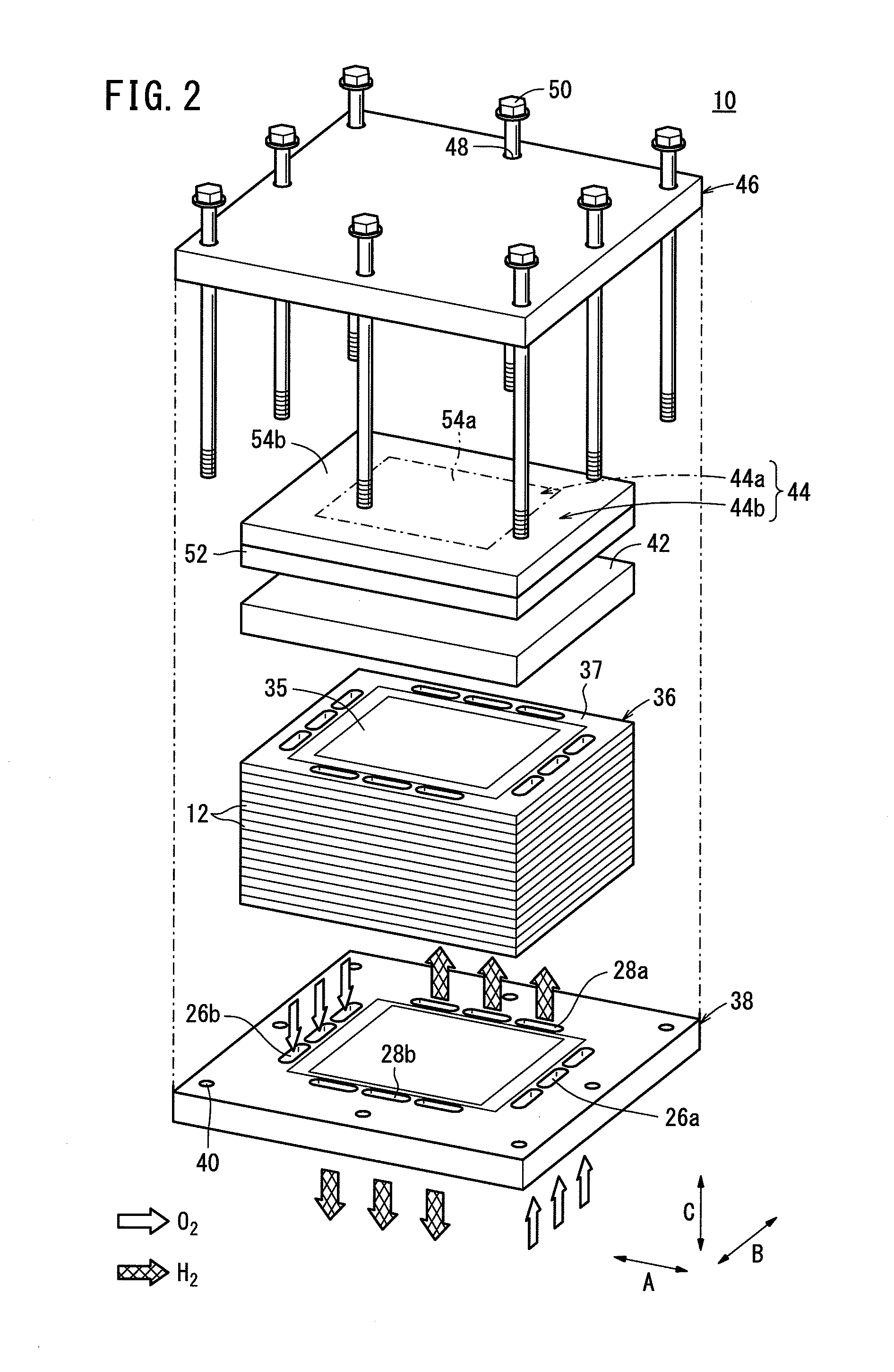 Sofc stack with temperature adapted compression force means