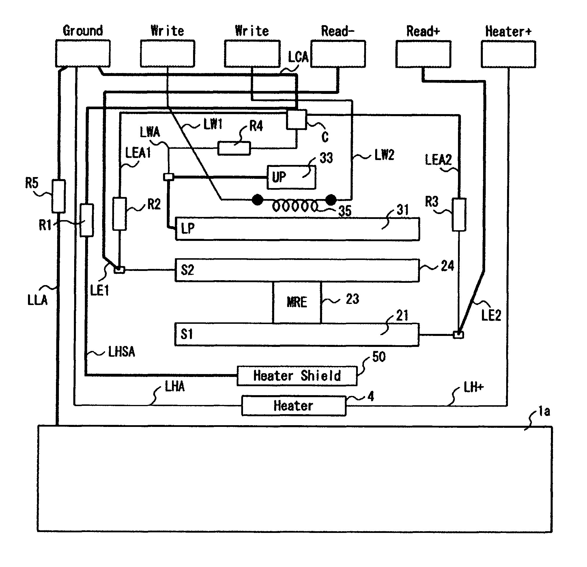 Thin film magnetic head with flying height adjustment capability