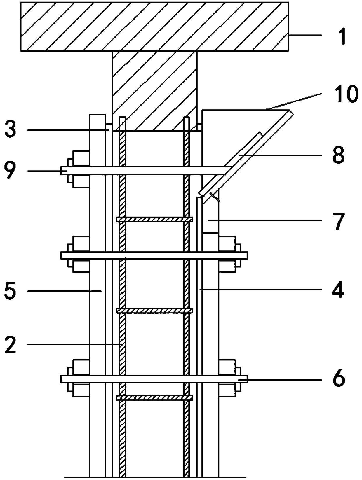 Construction technology of one-time molding of concrete pouring on top of construction column and construction device thereof