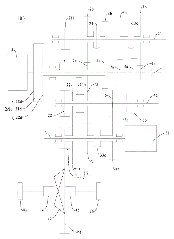 Power transmission system for vehicle and vehicle with same
