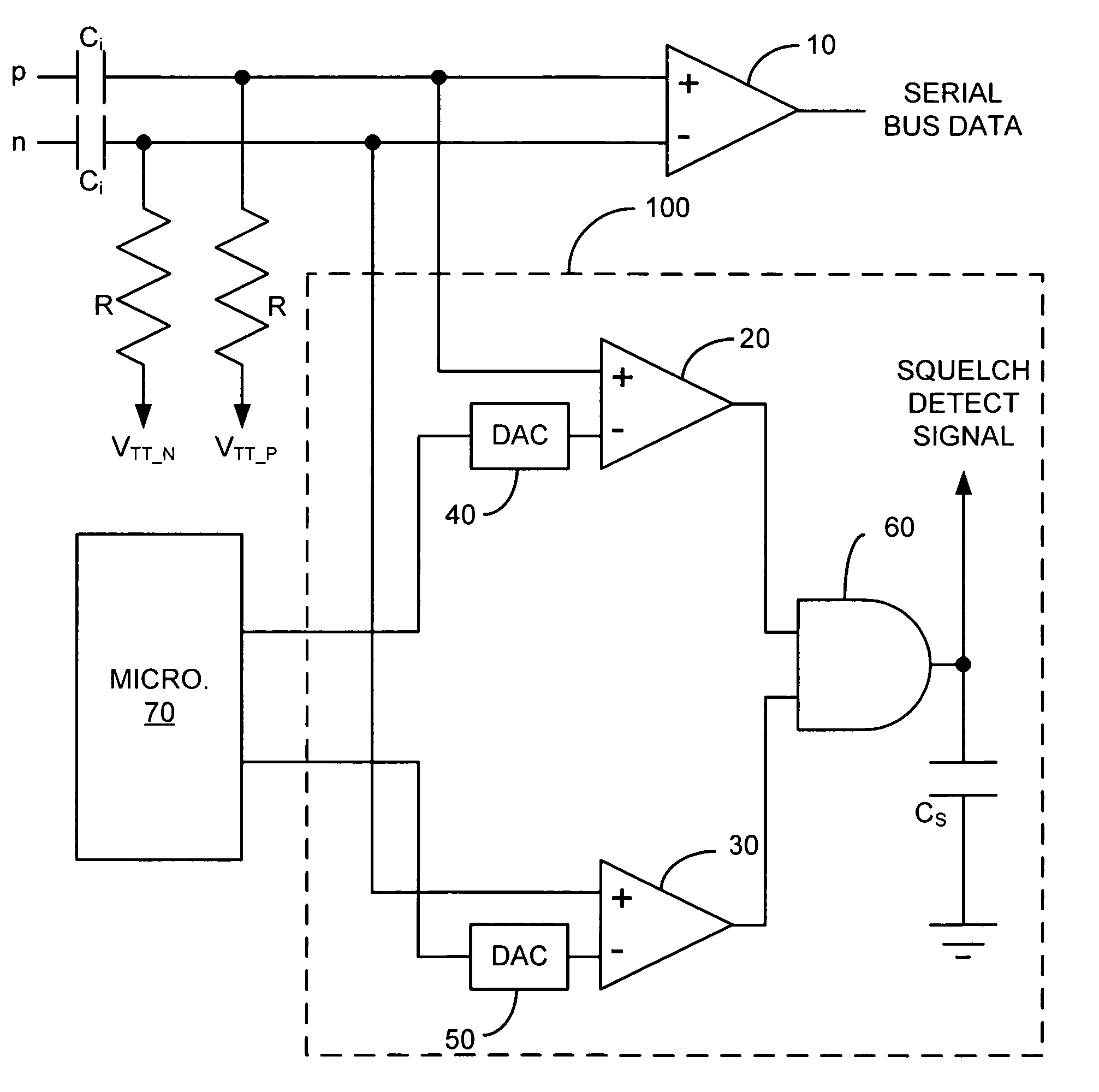 Differential signal squelch detection circuit and method