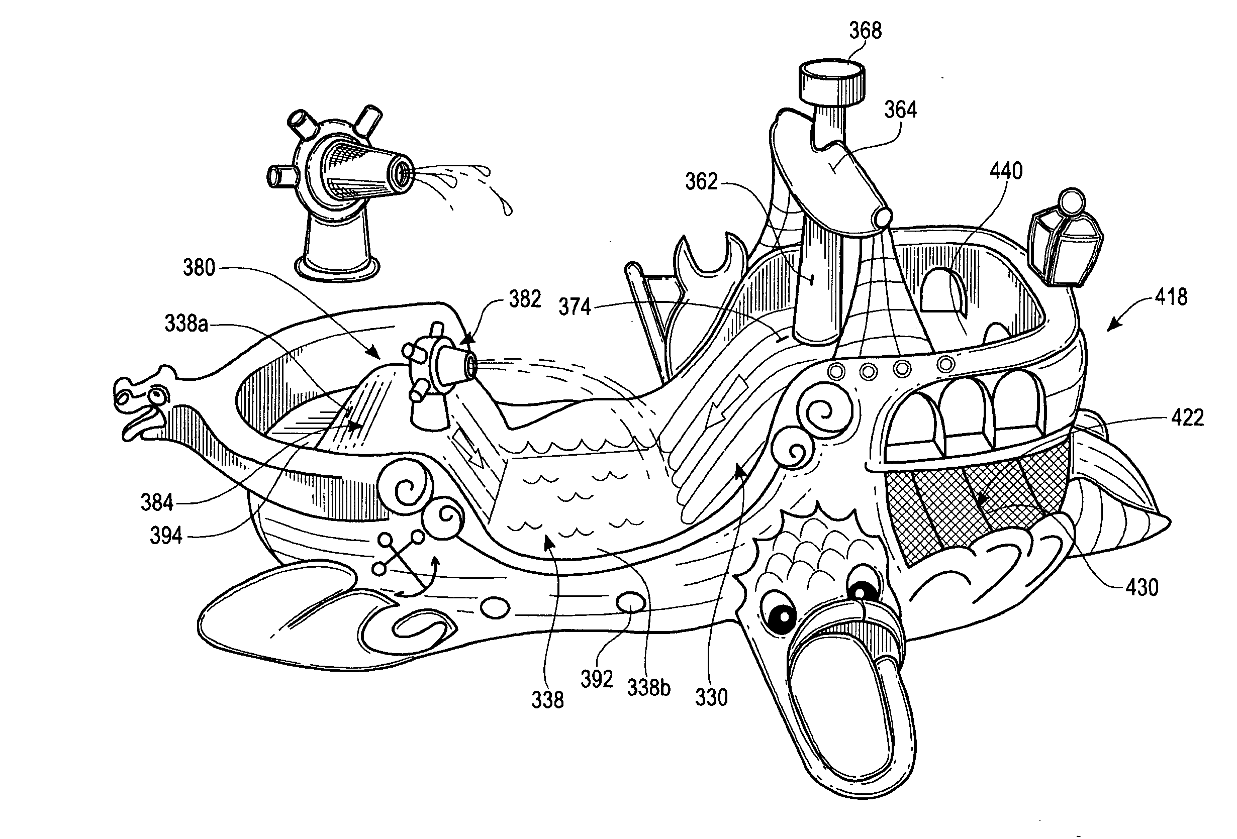 Inflatable ship-configured water toy and method