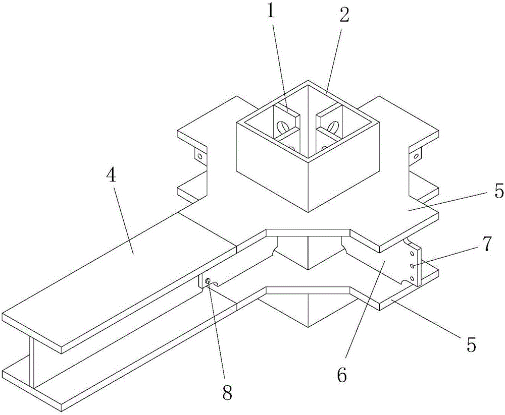 Steel pipe concrete column-steel beam outer separation plate type node structure and construction method thereof