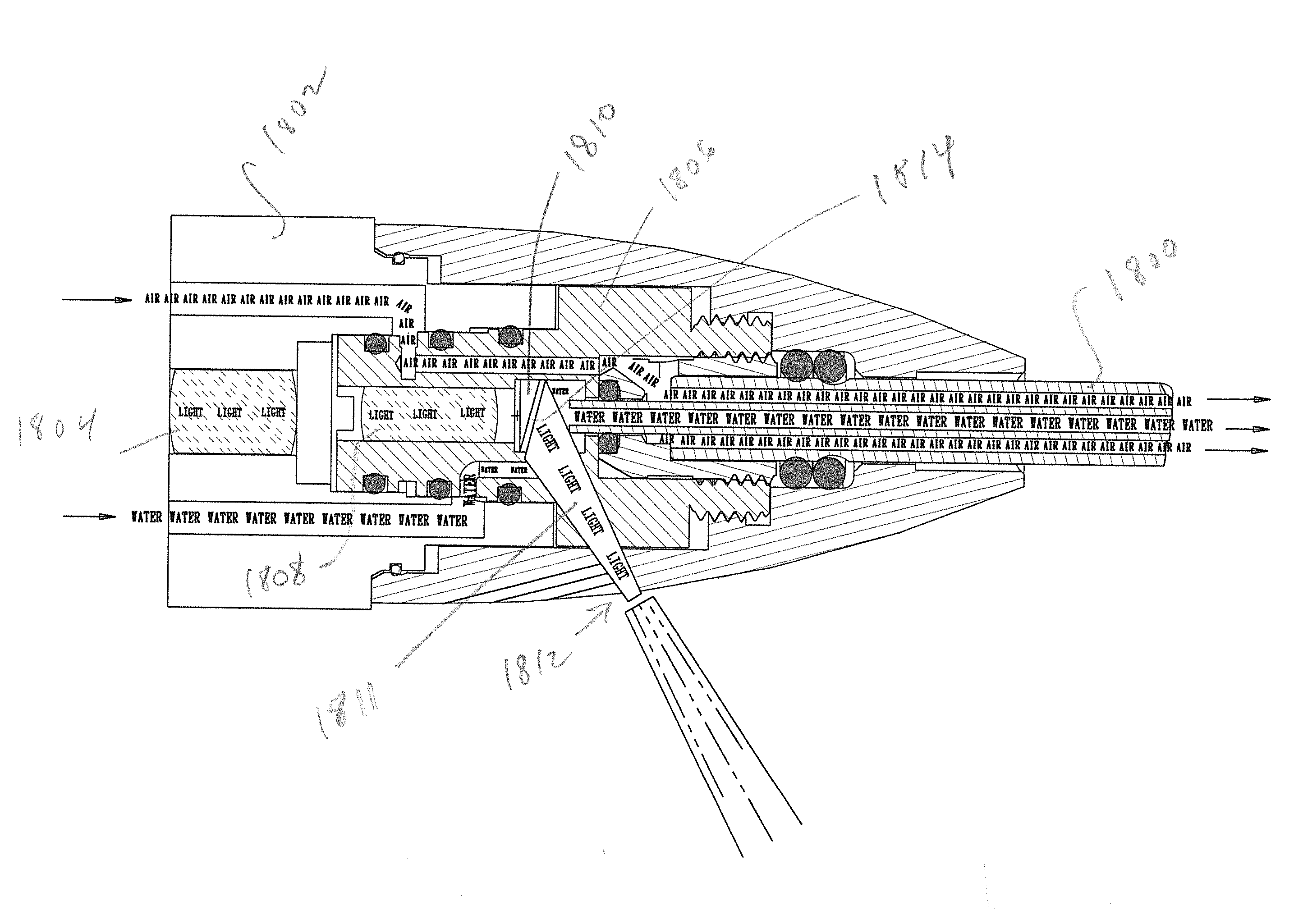 Adapters with light sources for dental air/water syringes