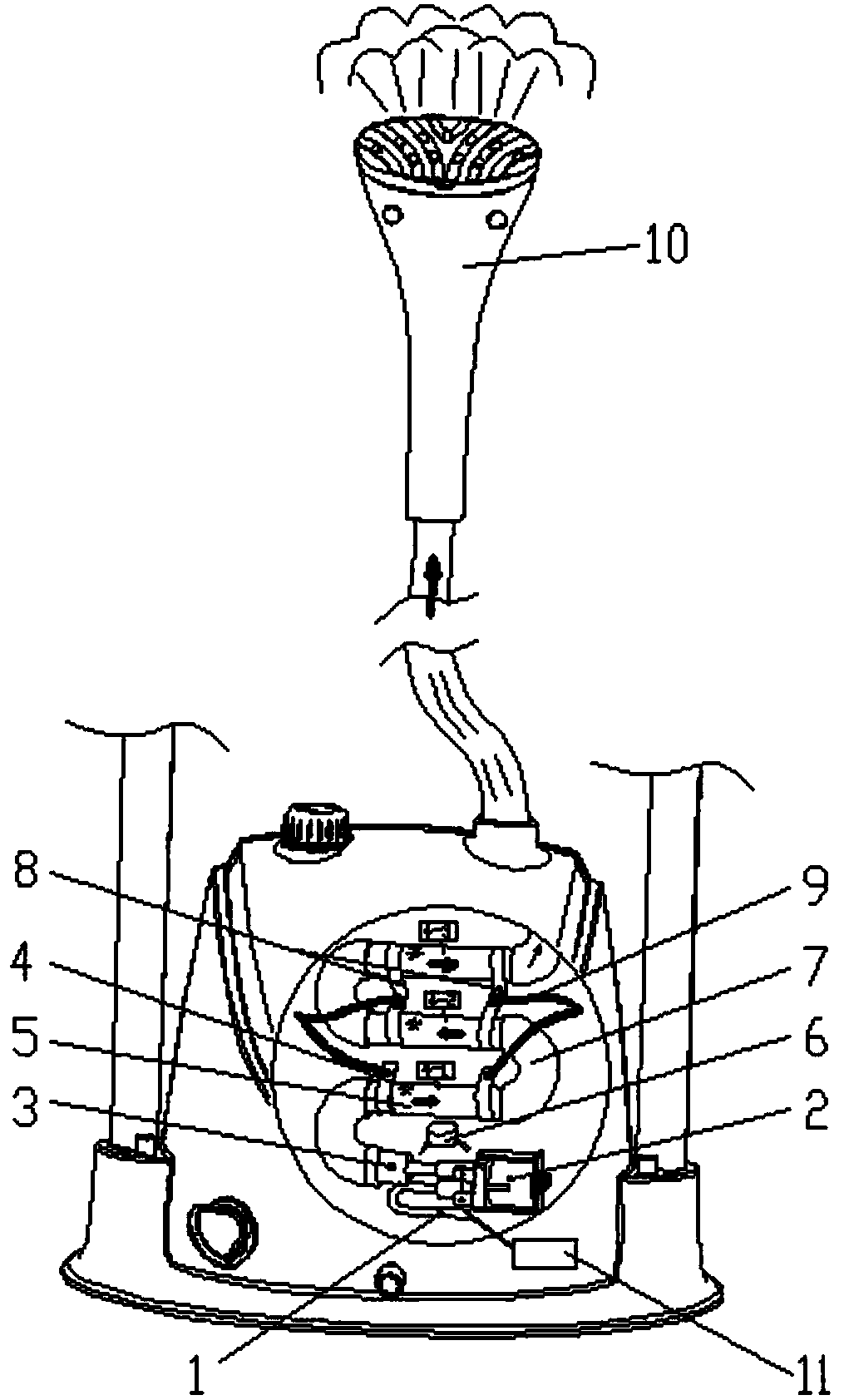 Hanging-type iron with horizontal glass heating pipes for heating