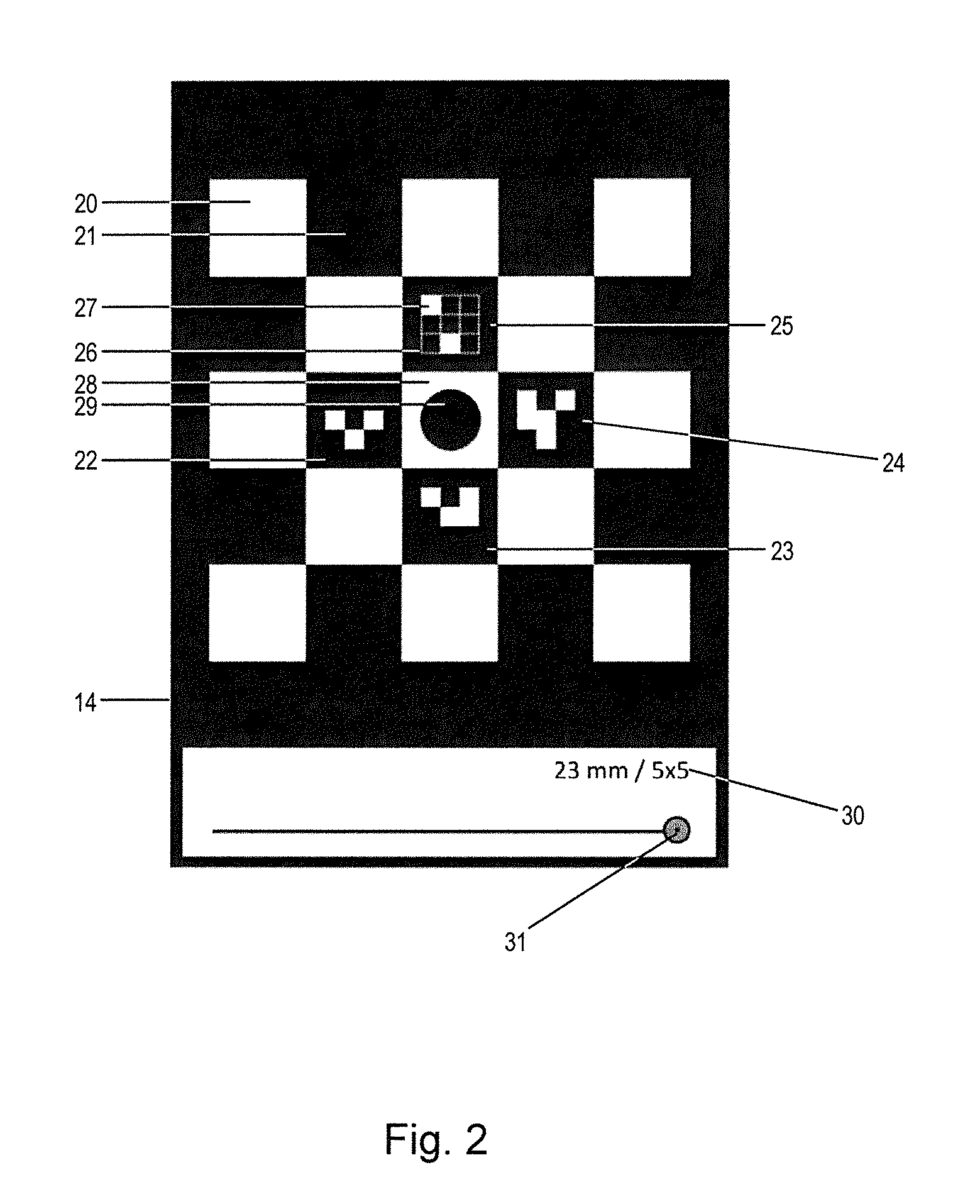 Method to calibrate an optical array, method to display a periodic calibration pattern and a computer program product