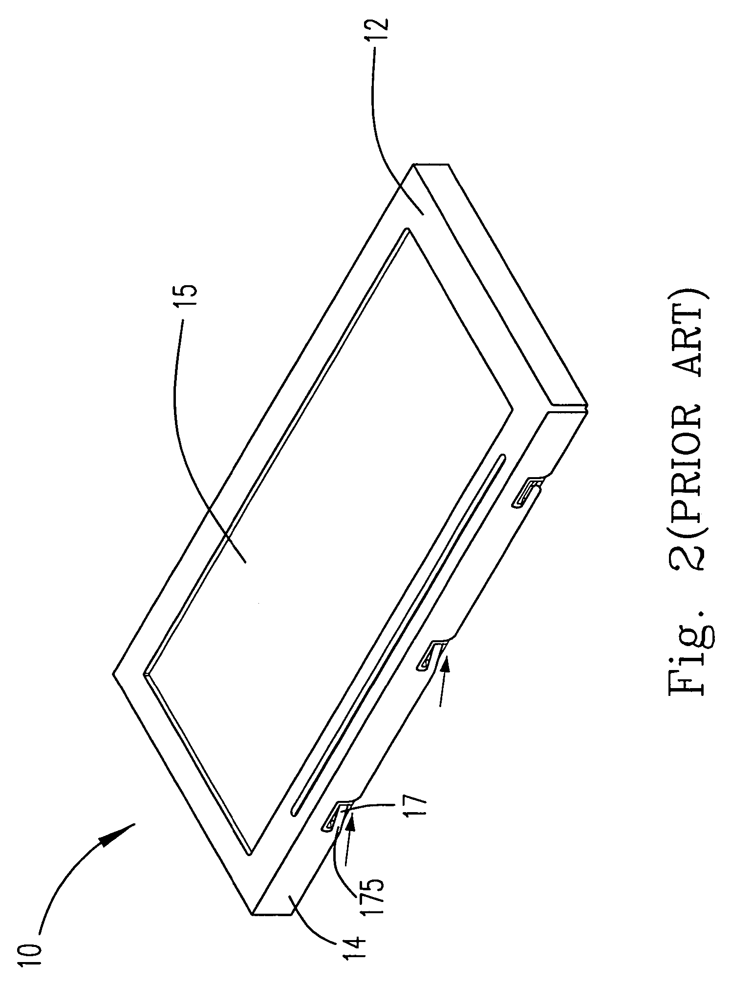 Frame for liquid crystal display device provided with protrudent elements and blocking elements being engaged with mounting openings and indentations