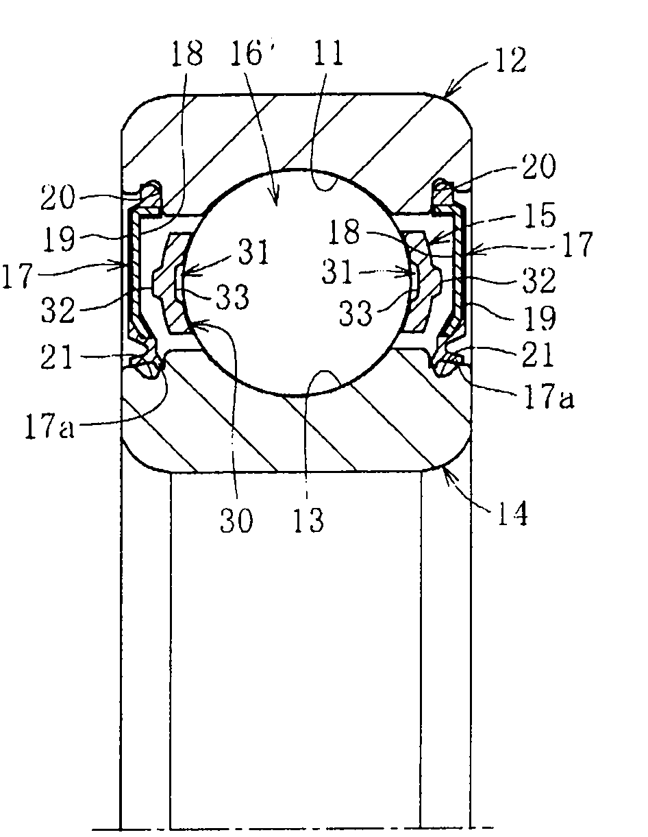 Retainer, deep groove ball bearing, and bearing with seal