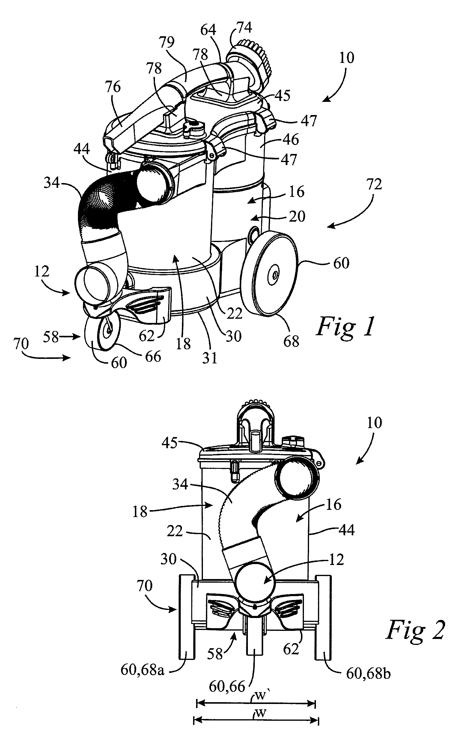 Vacuum cleaner with wheeled base