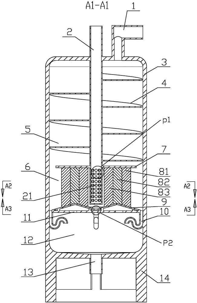 A metal foam filter spiral oil separator