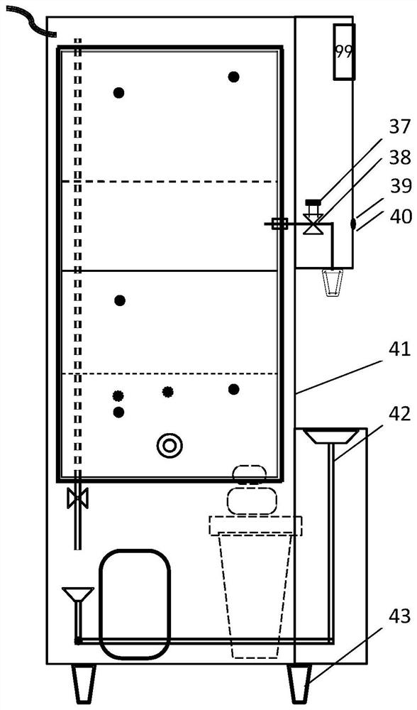 Common-source split-cavity multi-temperature sterile large-supply-amount water drinking device and water and temperature supplementing method thereof