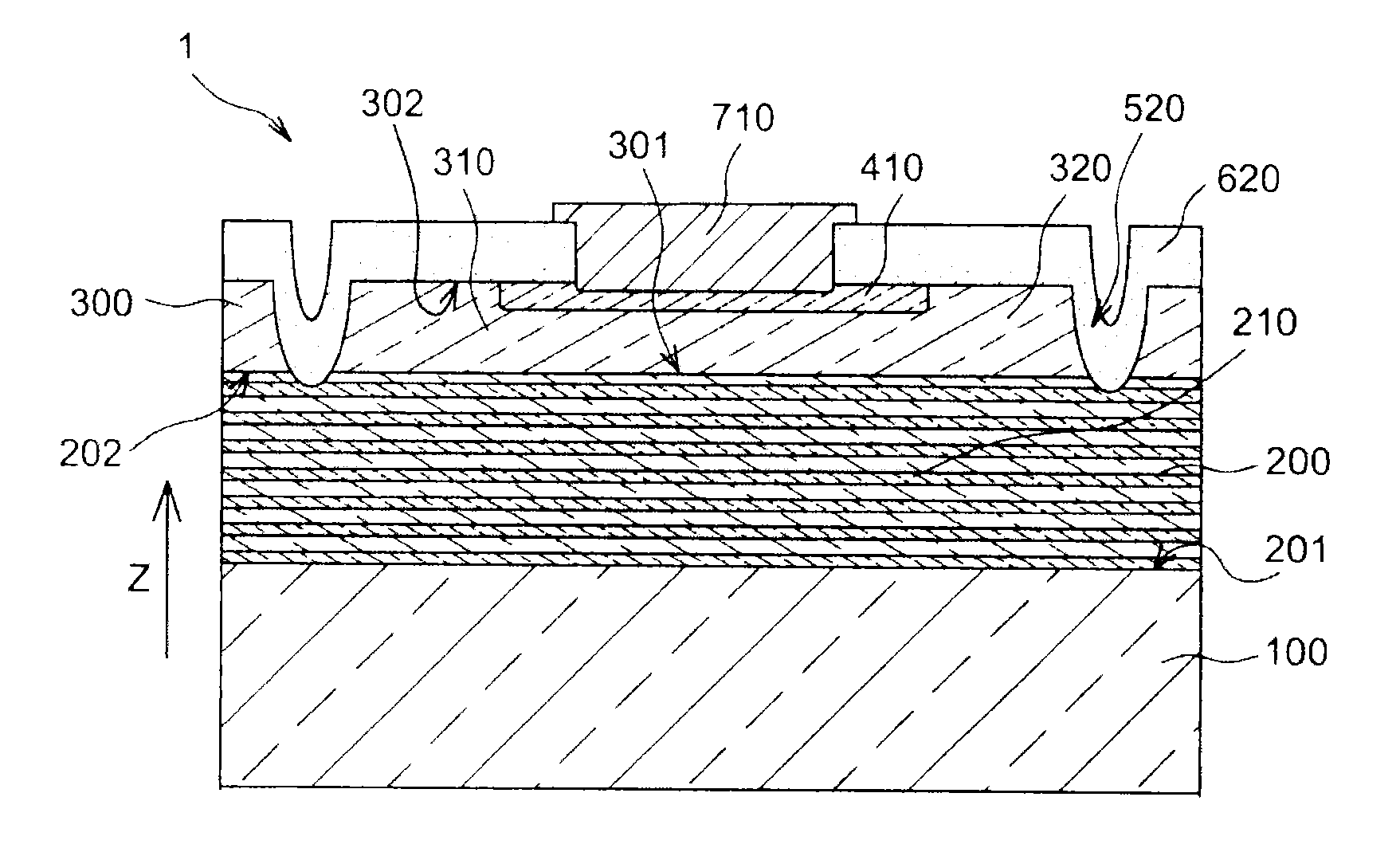 Avalanche photodiode-type semiconductor structure with low response time and process for producing such a structure