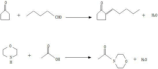 Method for synthesizing 2-pentylidene cyclopentanone using morpholine as catalyst