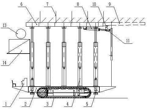 Segmented self-propelled heading face fore support