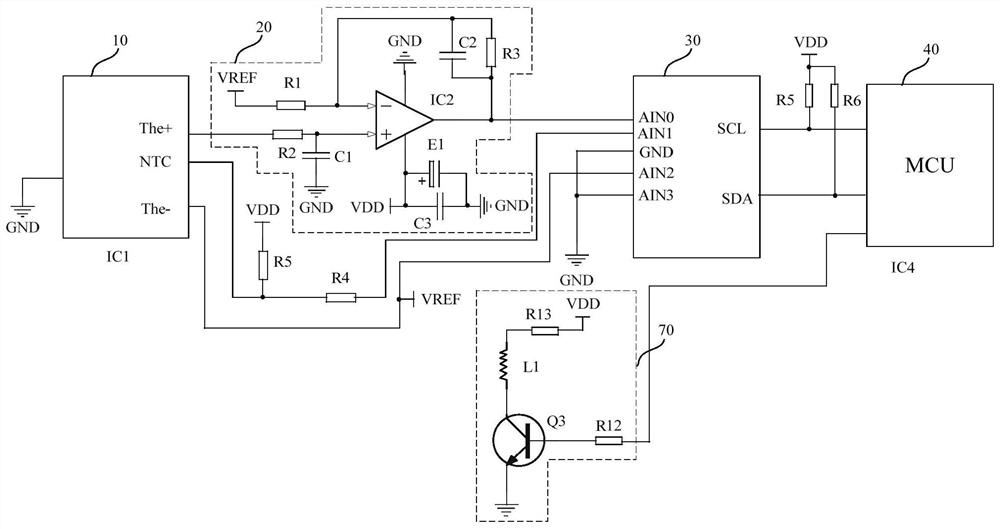 Temperature measuring circuit and control method for ear thermometer, and ear thermometer