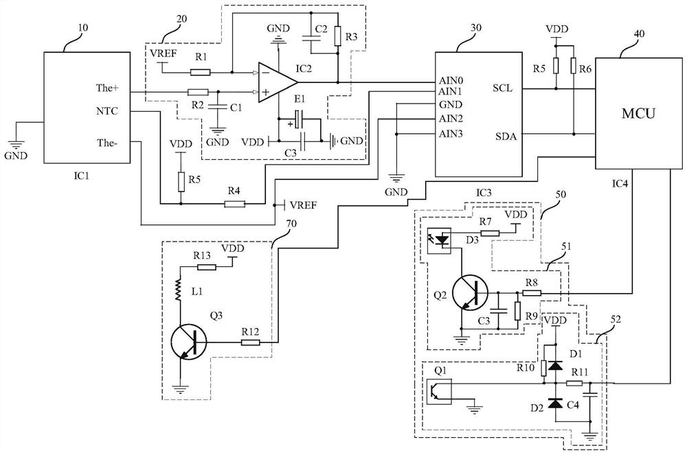 Temperature measuring circuit and control method for ear thermometer, and ear thermometer