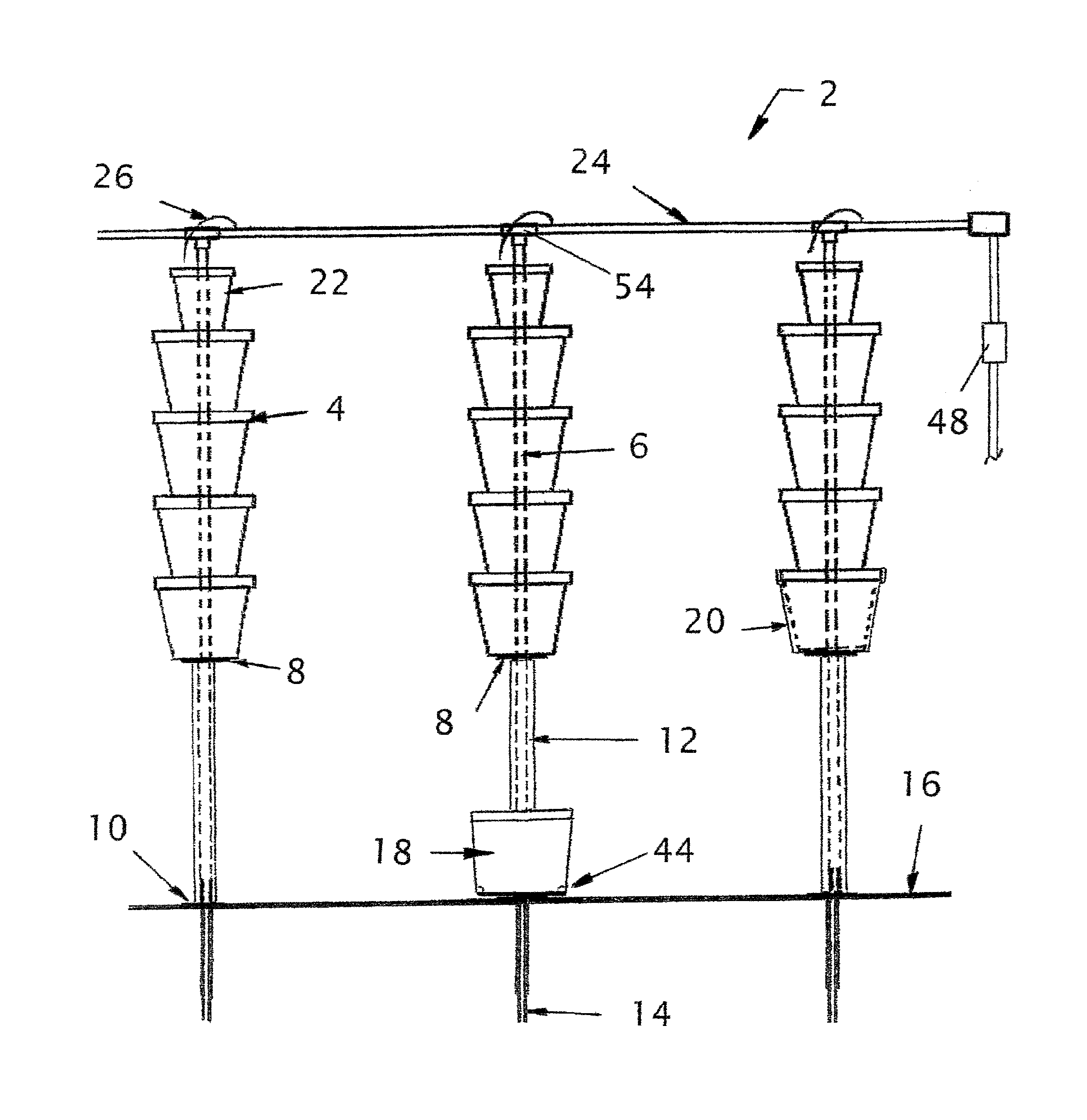 Tower planter growth arrangement and method