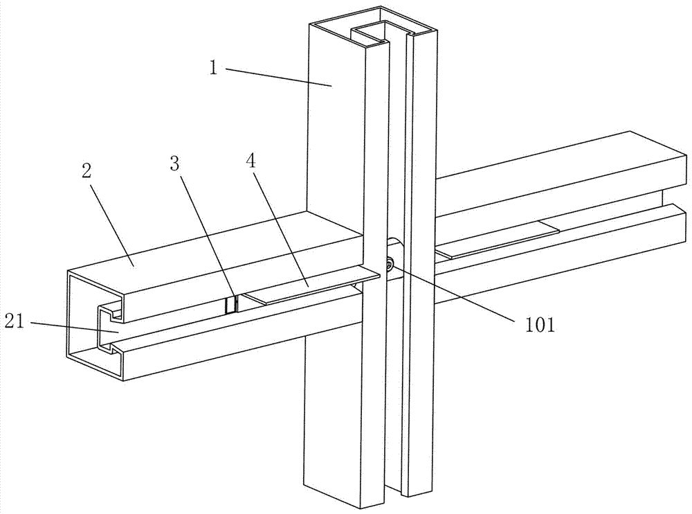 Internal connecting type triple-connection structure of curtain wall keel