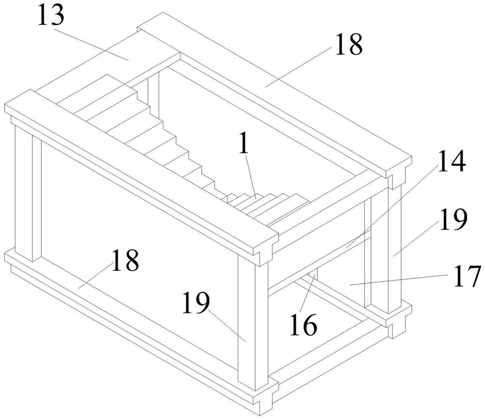 A prefabricated damping staircase with built-in two-way damping particles