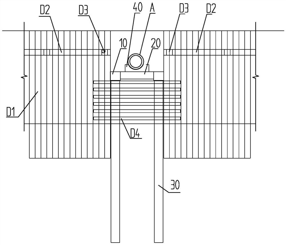 Underpinning protection system for top socket pipeline in underpass construction and construction method