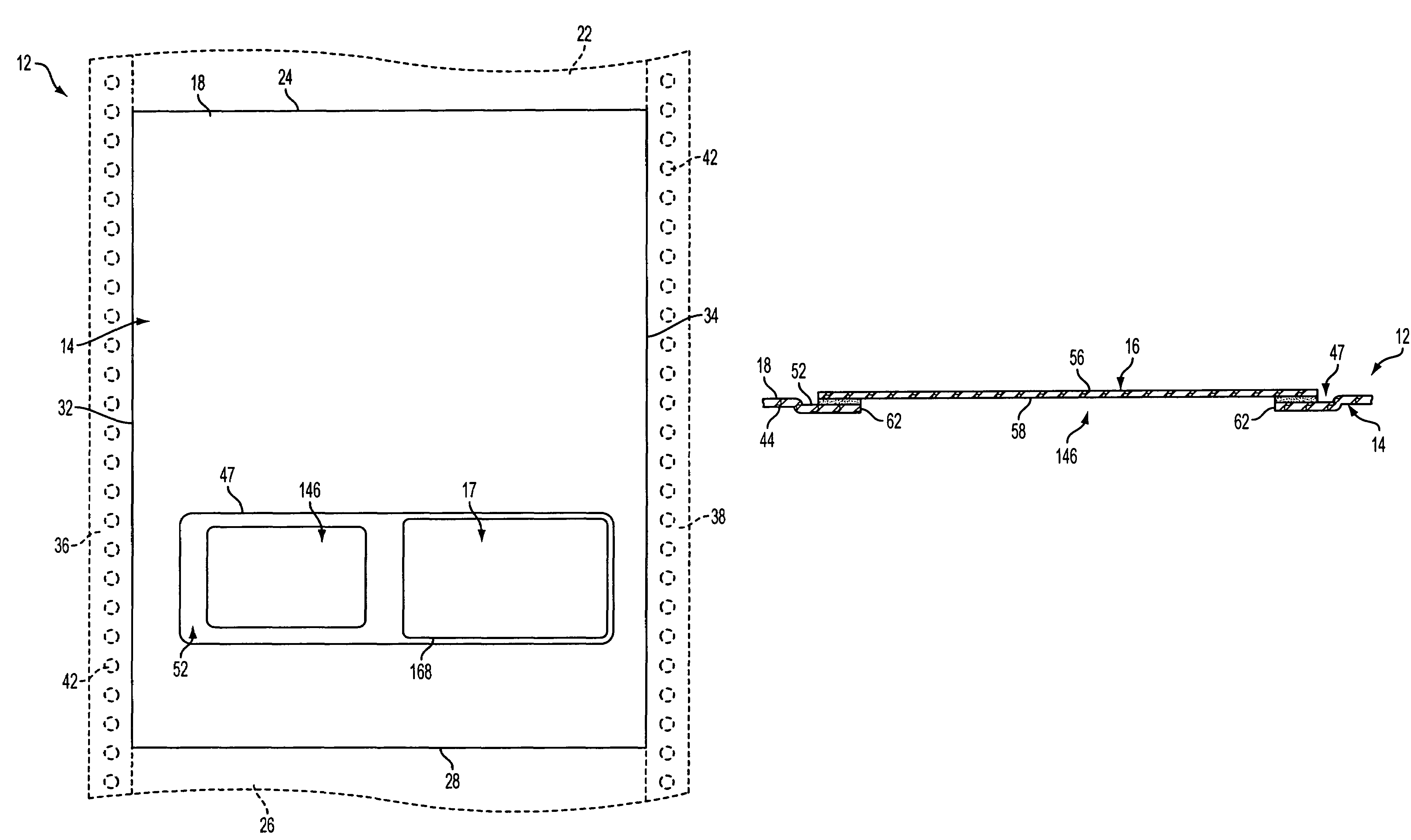 Document sheet with recessed cavity and window to allow two-sided printing of an object received therein