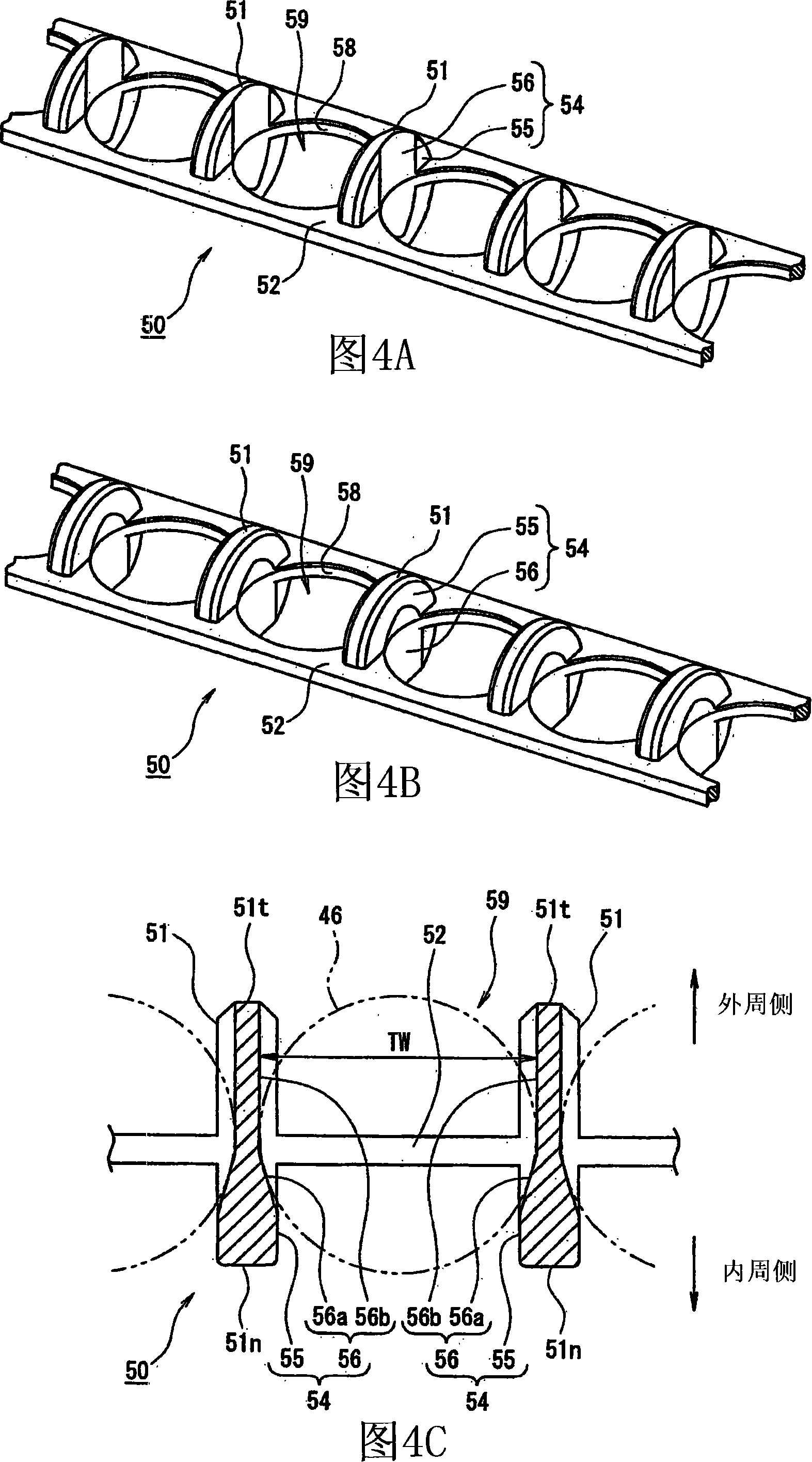 Rolling element accommodating belt, linear guide apparatus and metallic mold for manufacturing rolling element accommodating belt