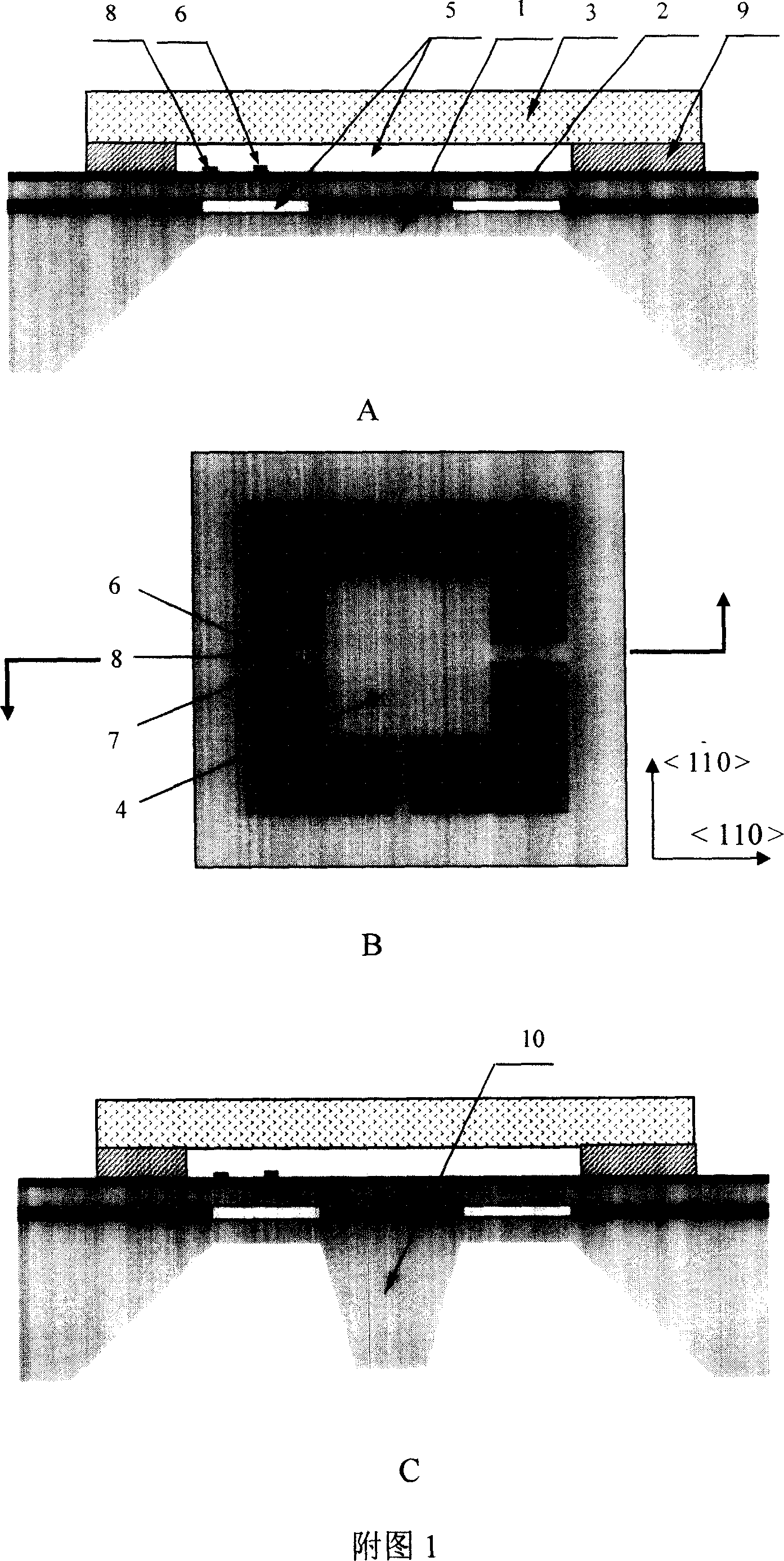 Structure of silicon micromachine resonant micro-pressure sensor chip and its manufacturing method