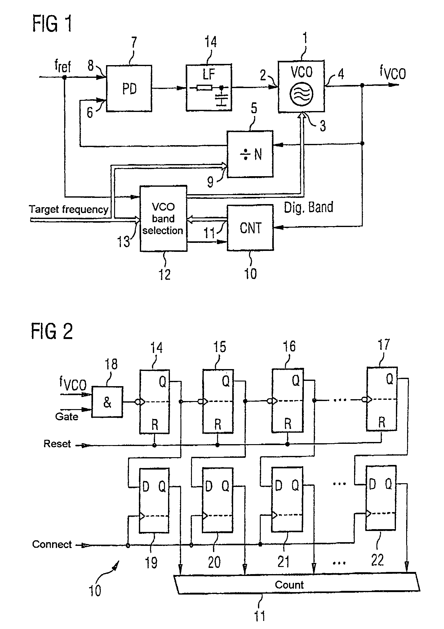 Phase locked loop circuit with a tunable oscillator and an independent frequency converter and frequency counter