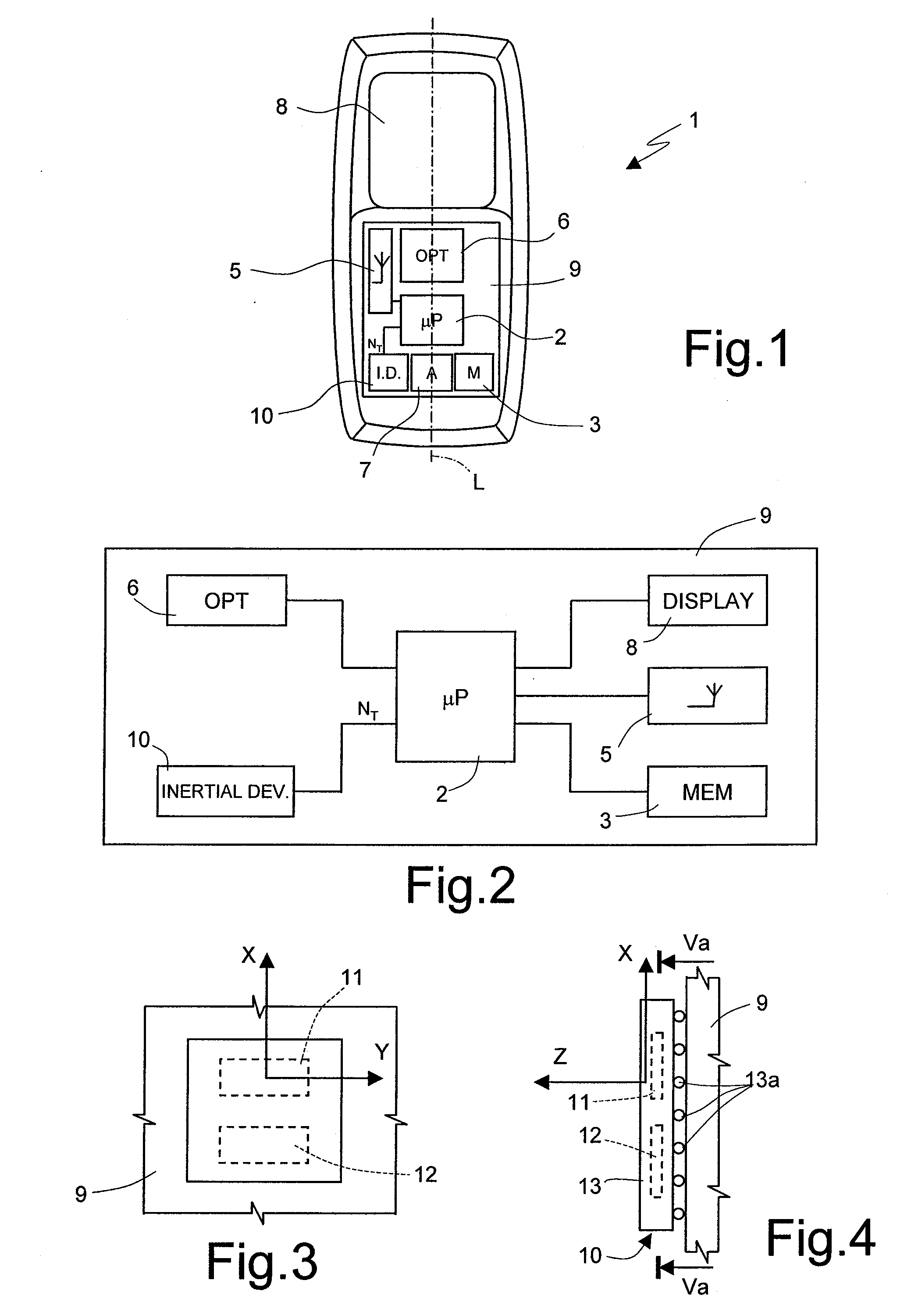 Inertial device with pedometer function and portable electric appliance incorporating said inertial device