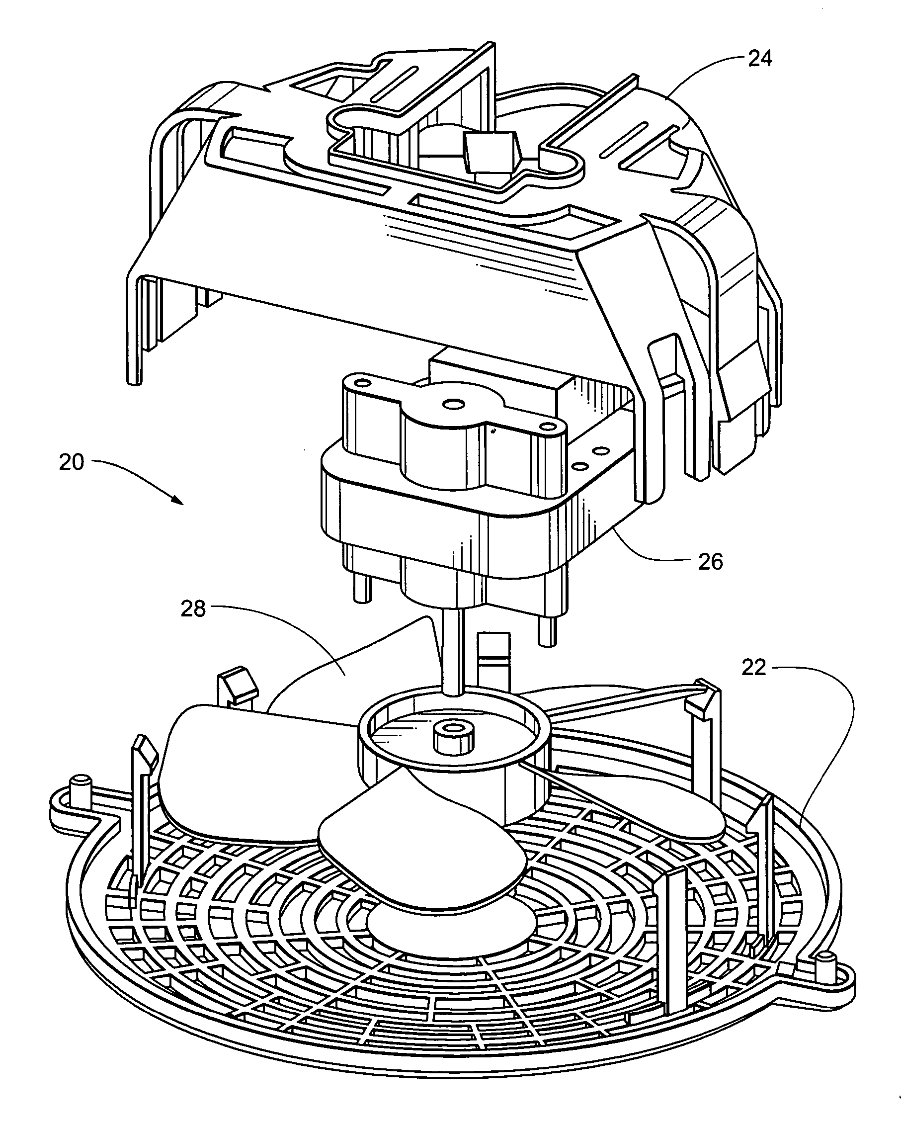 Unitary fan-motor grill assembly
