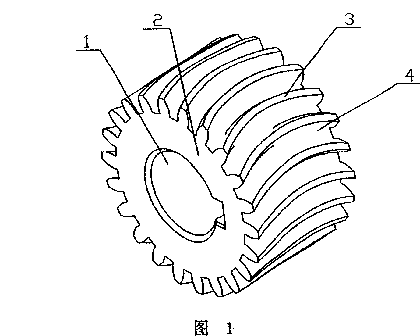 Curved teeth cylindrical gear, machining method and apparatus thereof