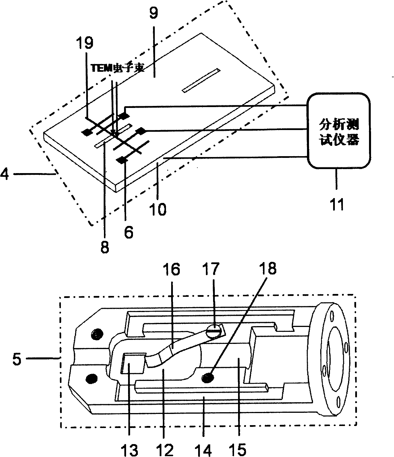Sample platform system for in-situ measuring Na electronic device property in transmission electron microscope