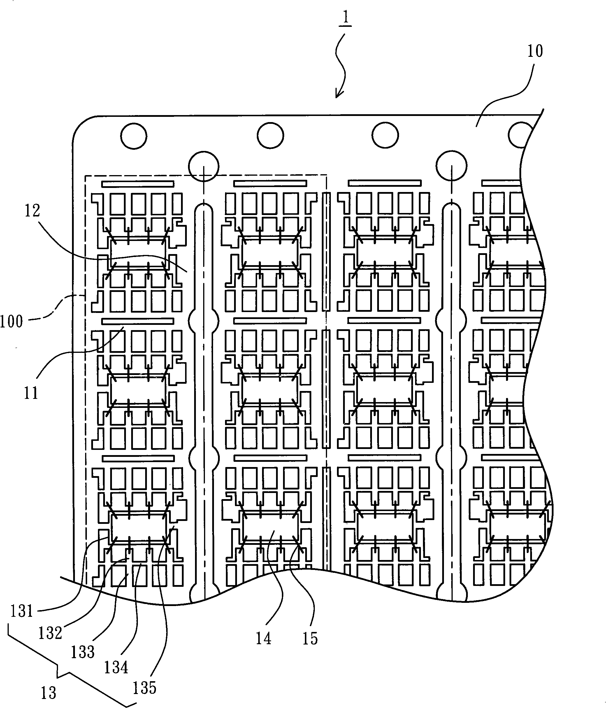 Conductive wire frame strip, glue sealing method and glue sealing structure