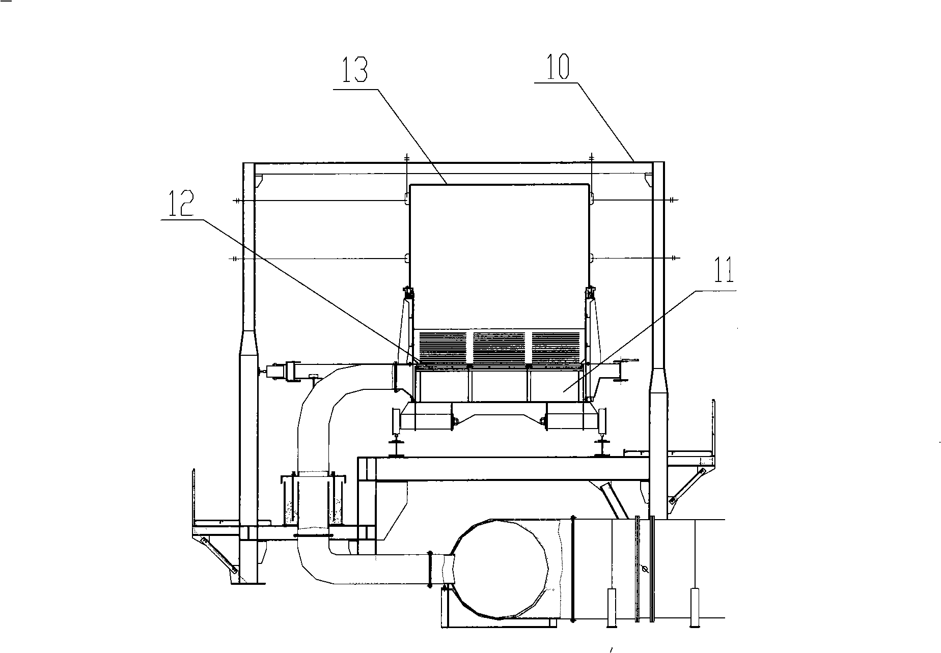 Air input system, annular air duct and annular fluid bath of circular cooler